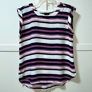 Anne Taylor Pink Purple Navy & White Blouse with Capped Sleeves